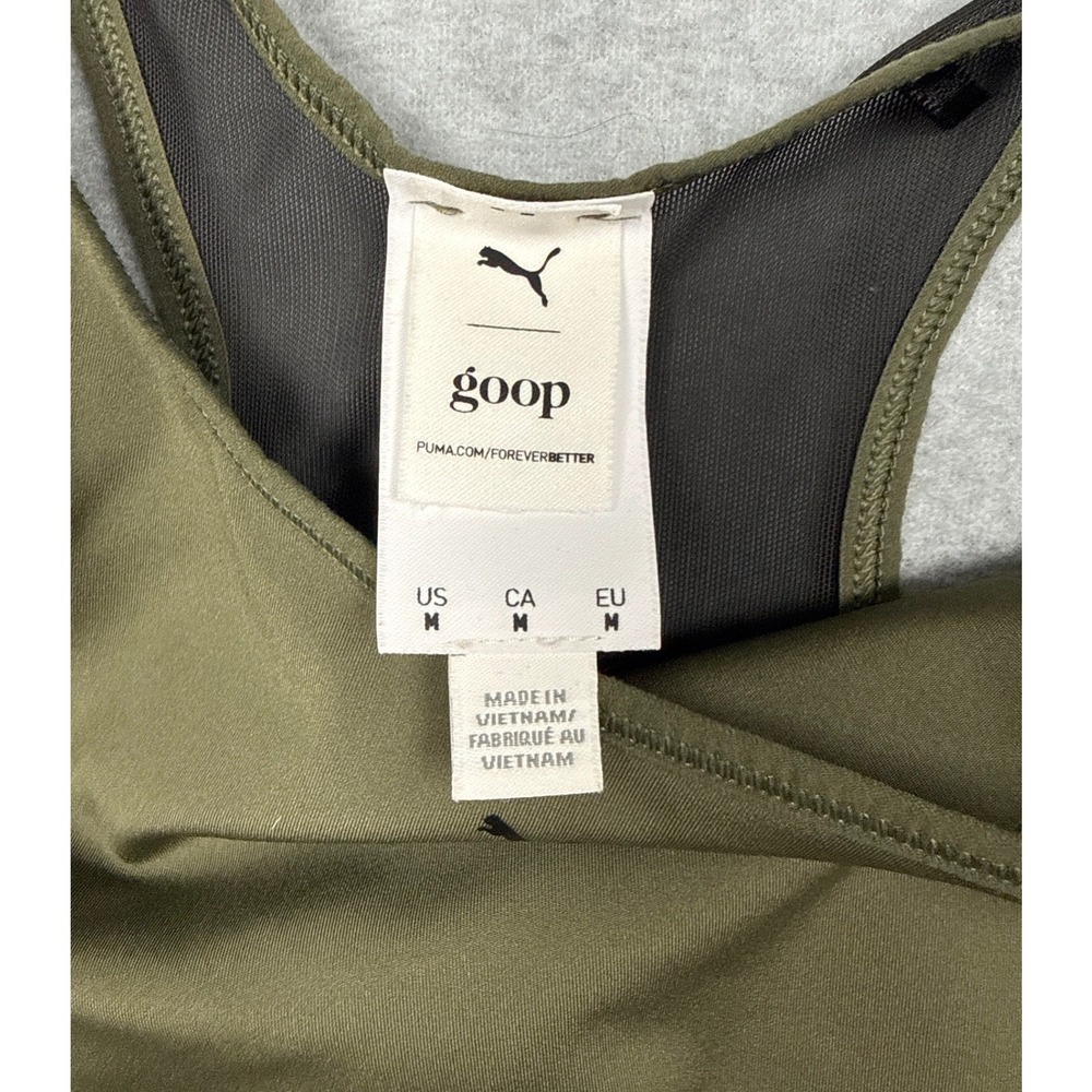 Puma x Goop Sports Bra Womens M Olive Green Racerback Mesh Activewear Athleisure - Picture 5 of 6